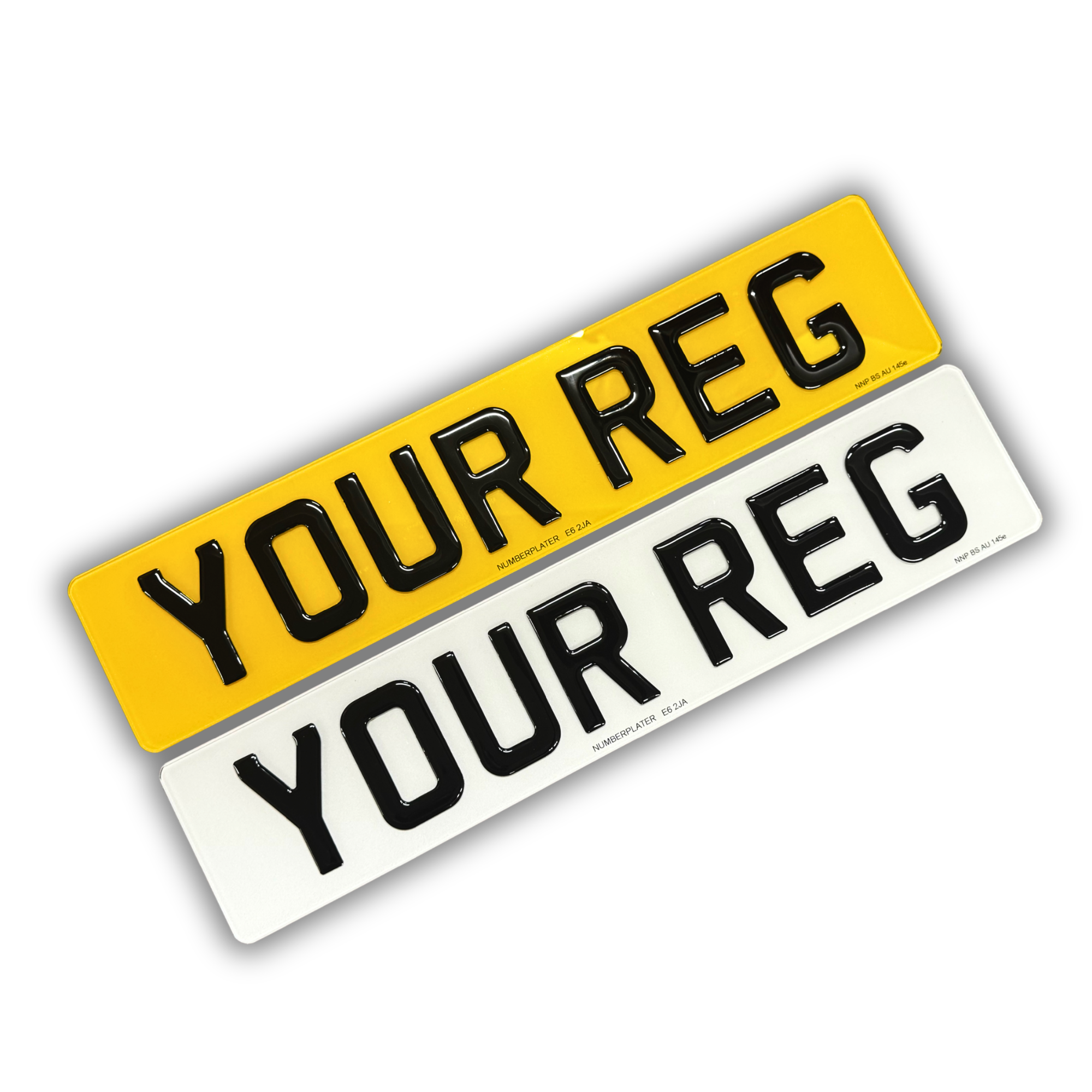 3D gel number plates at an angle, showing the glossy domed profile of the raised gel resin characters